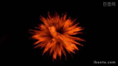超慢速运动的彩色粉末爆炸隔离在黑色背景下.用高速摄像机拍摄，每秒1000英尺.